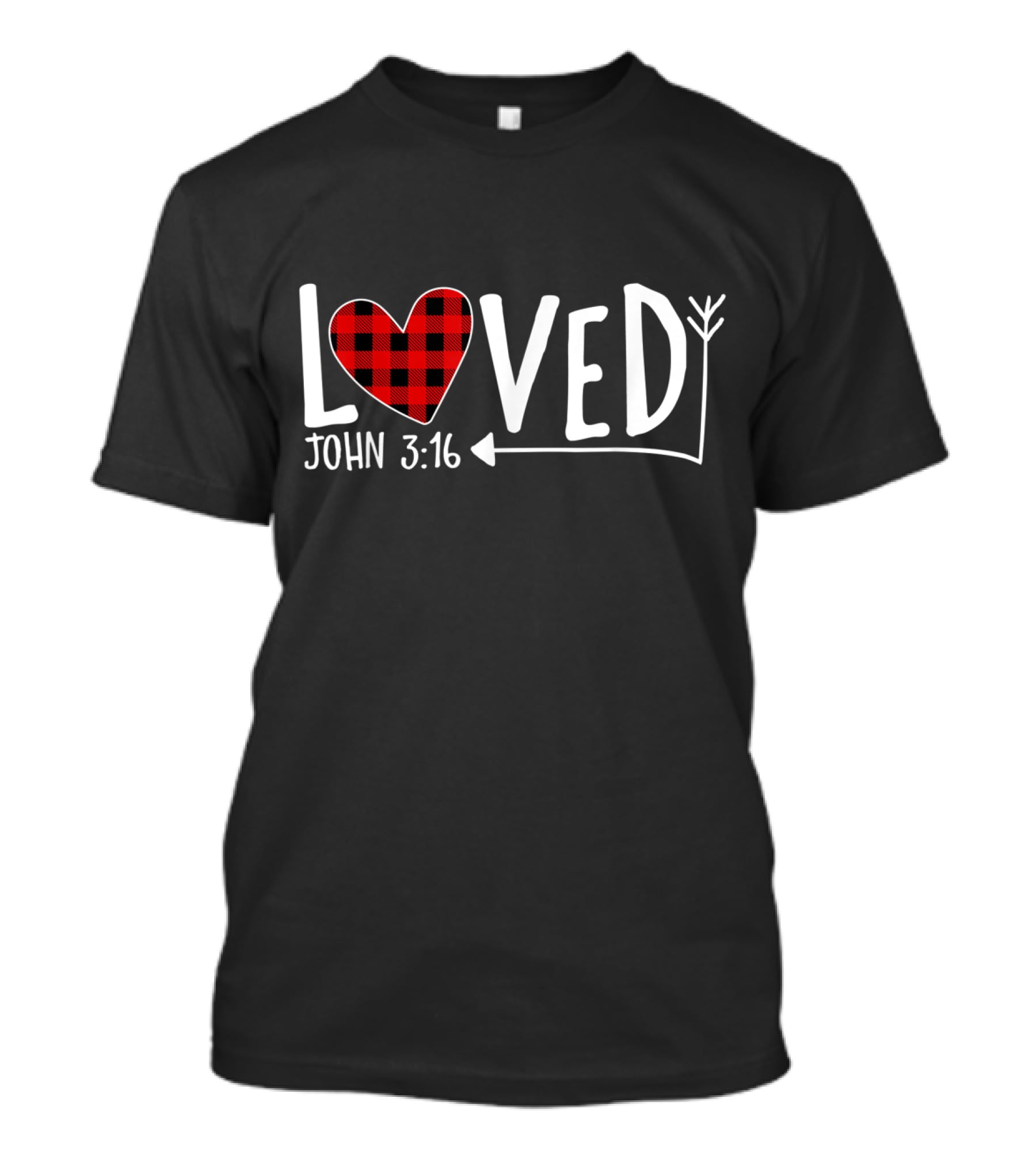 Loved John 3:16 Buffalo Plaid Heart Arrow T-Shirt