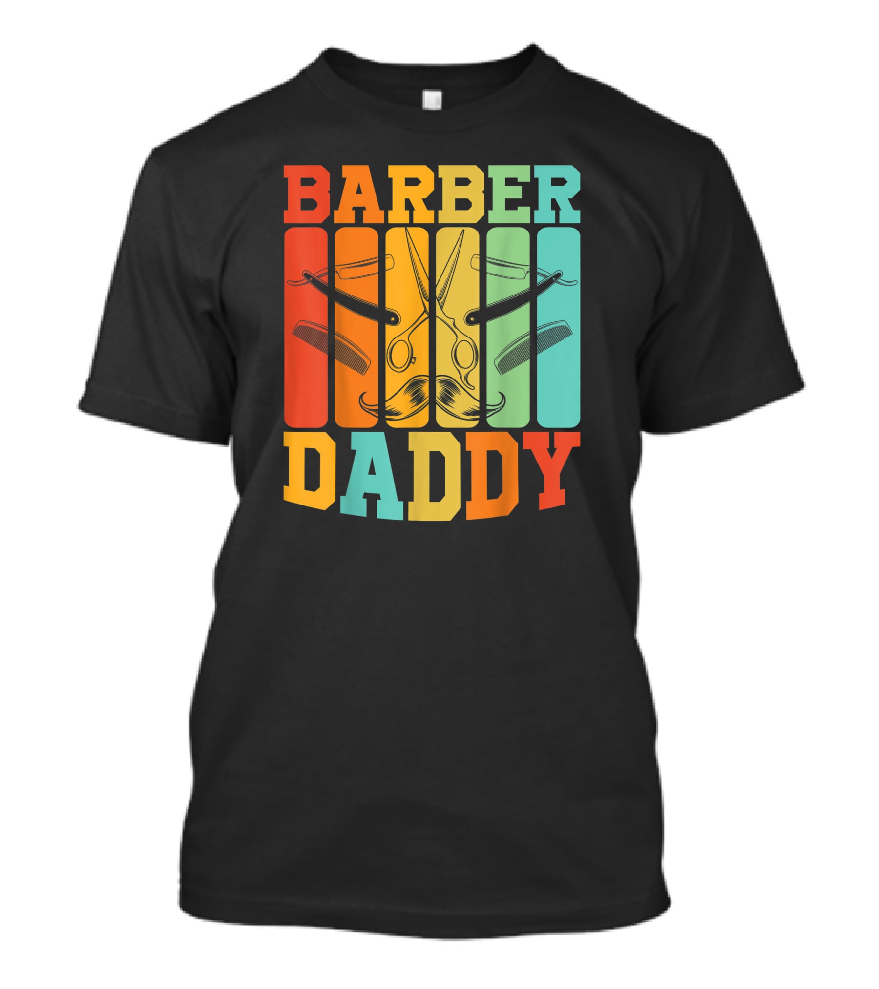 Barber Daddy Scissors And Comb Mustache Style Retro Blocks T-Shirt