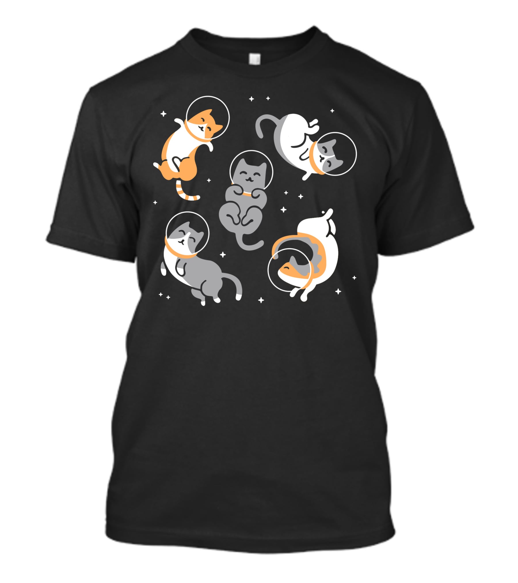 CATS IN SPACE Floating Cartoon Kittens In Astronaut Helmets Amid Stars T-Shirt