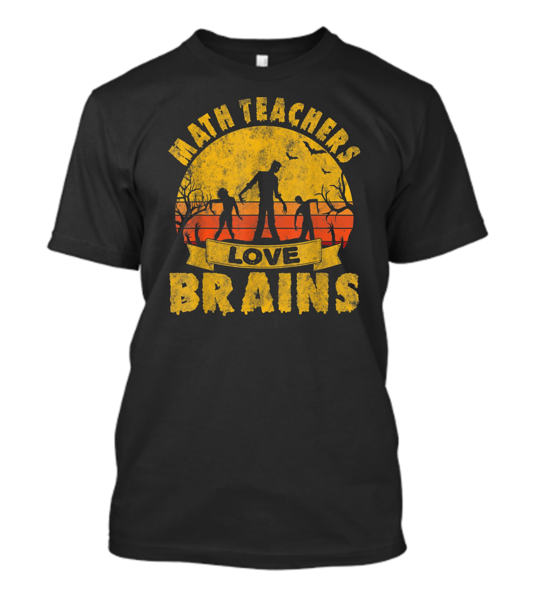 Math Teachers Love Brains Zombie Apocalypse Retro Sunset T-Shirt