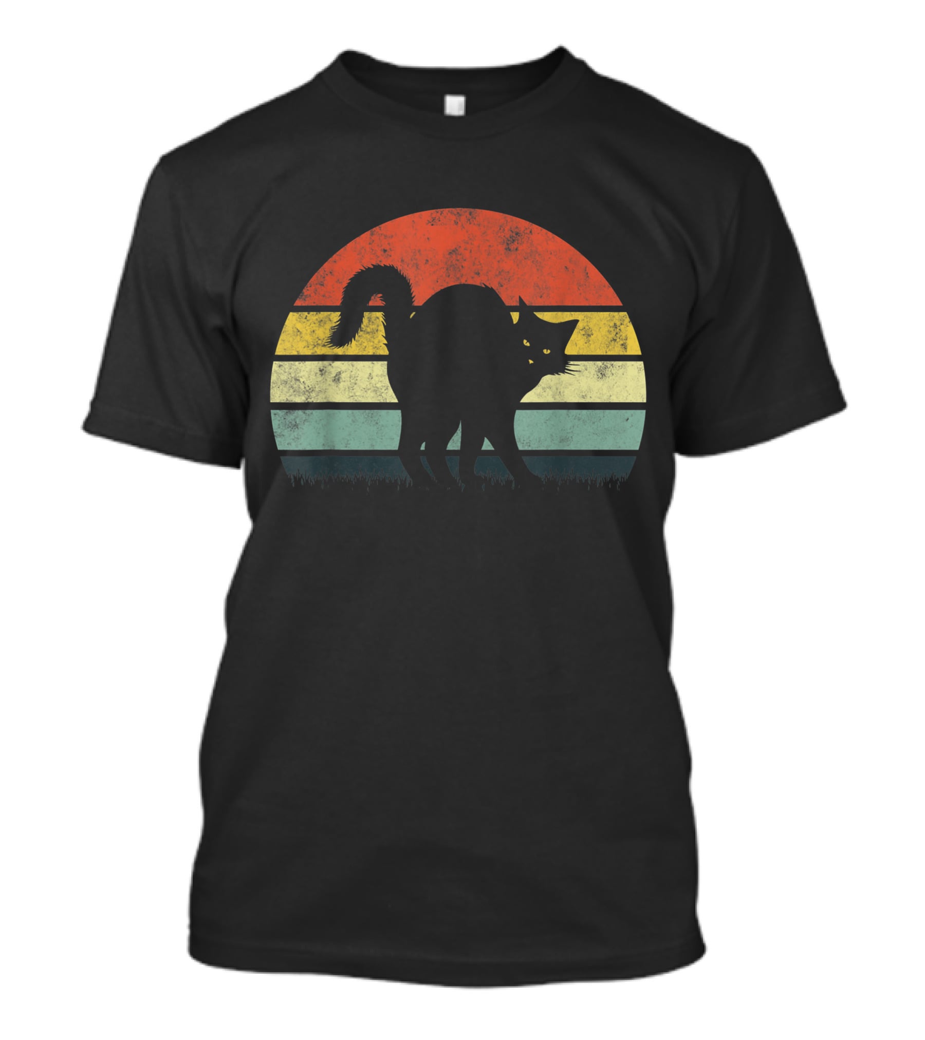 Vintage Retro Scary Black Cat Silhouette Sunset T-Shirt