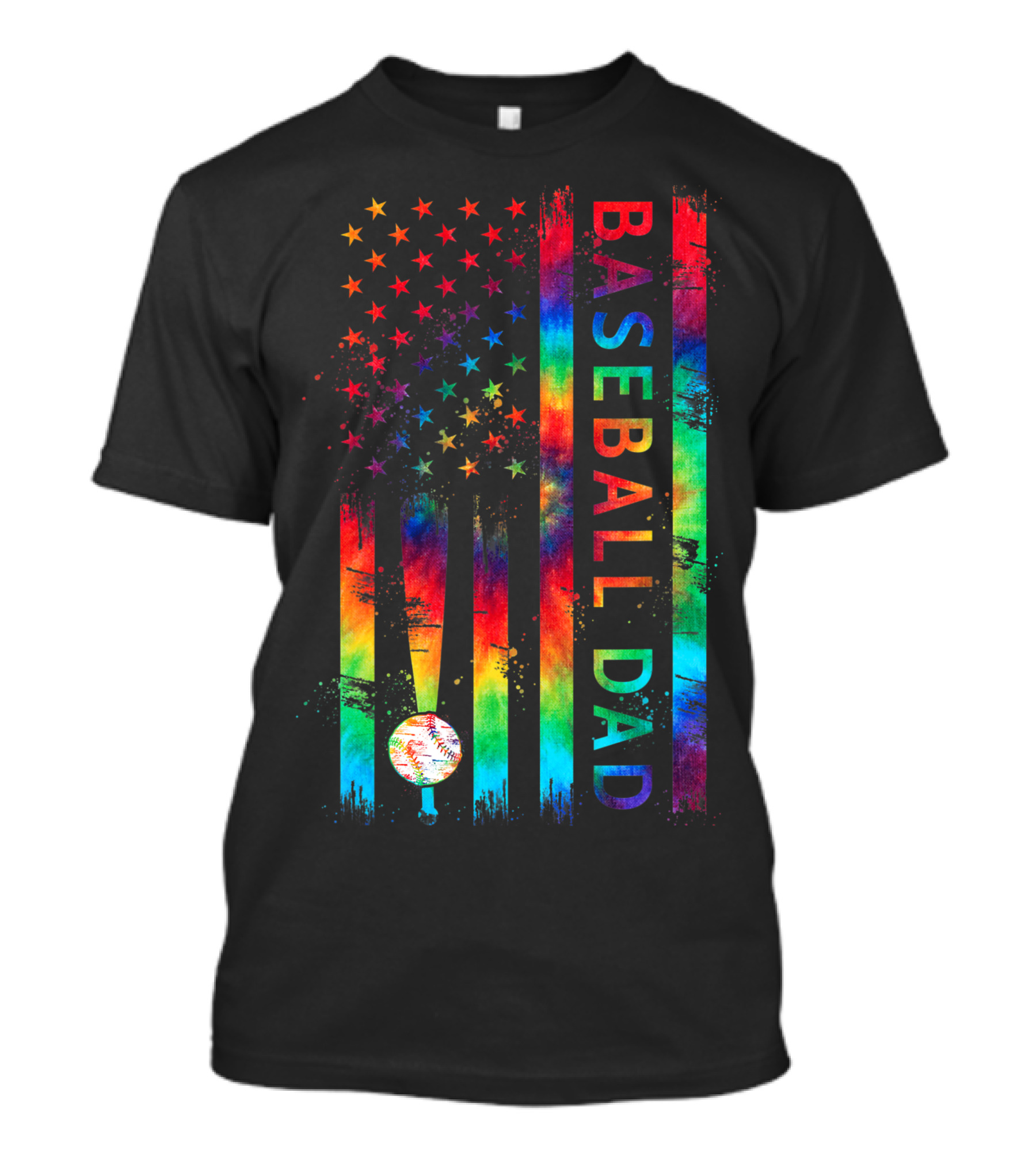 American Flag Tie Dye Baseball Dad Pride Team T-Shirt