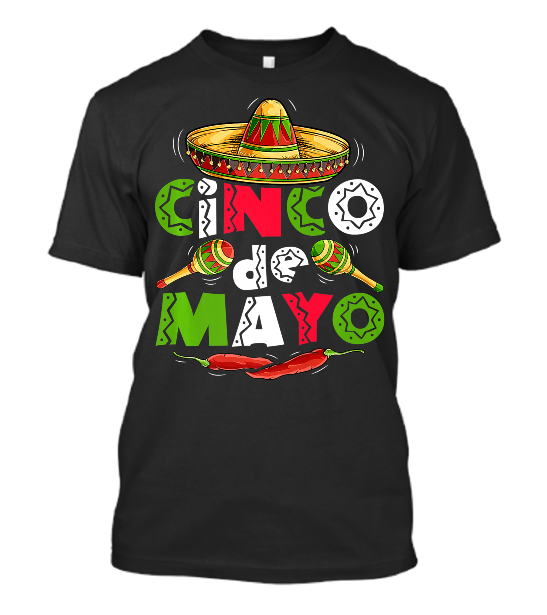 Cinco De Mayo Sombrero Maracas Peppers Mexican T-Shirt