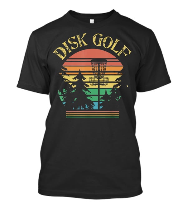Disk Golf Sunset Forest Basket Scene T-Shirt