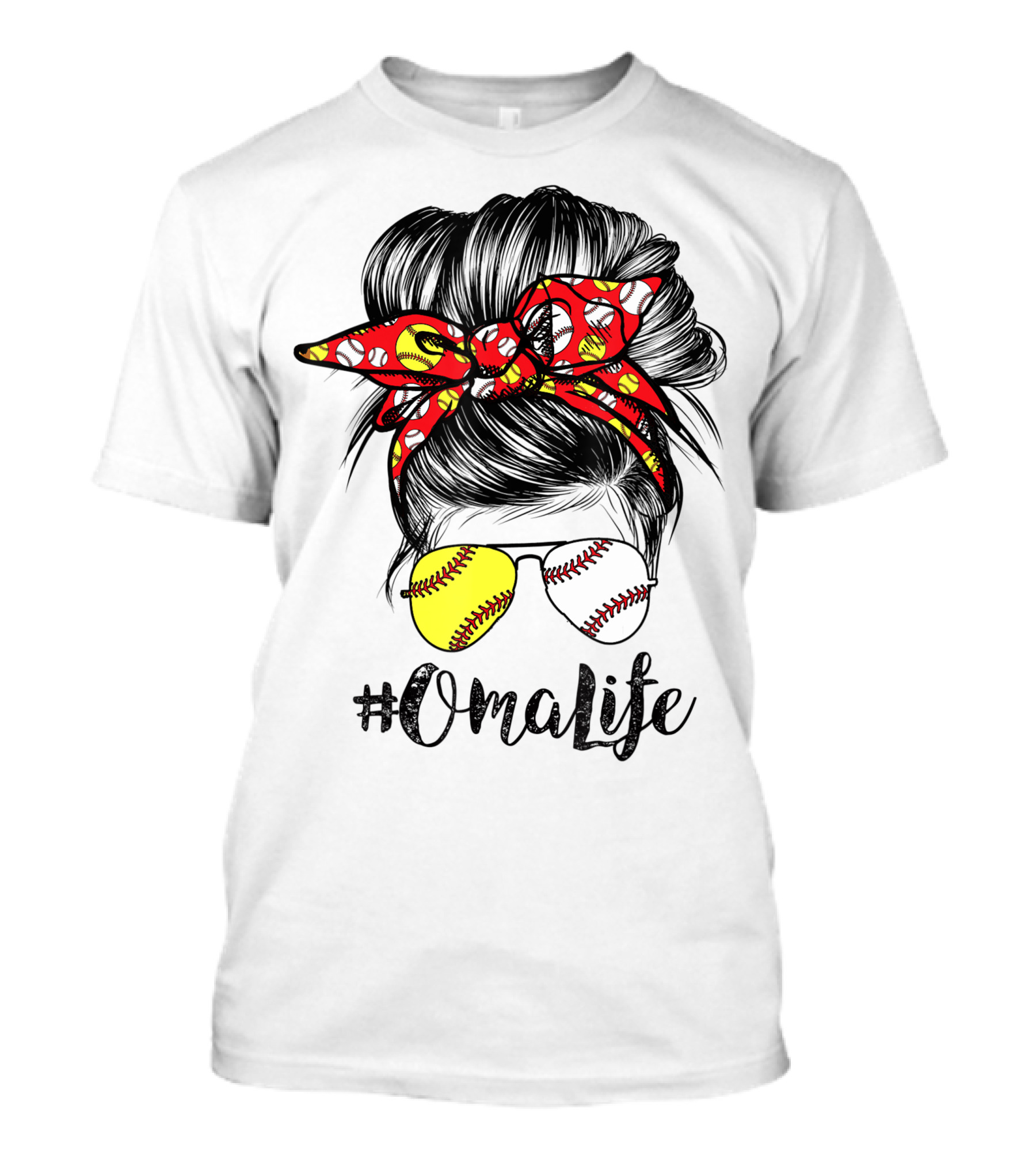 OmaLife Messy Bun Hair Softball Baseball Sunglasses T-Shirt