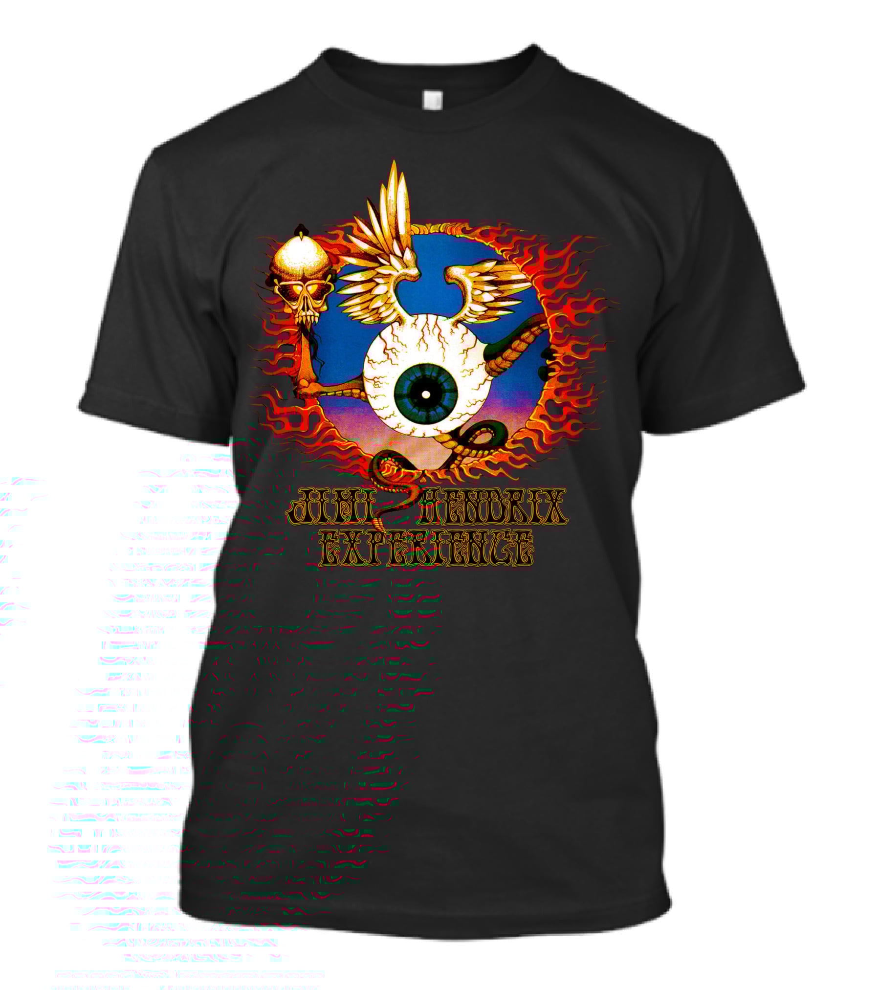 Jimi Hendrix Experience Psychedelic Skull And Eye Wings Flame T-Shirt