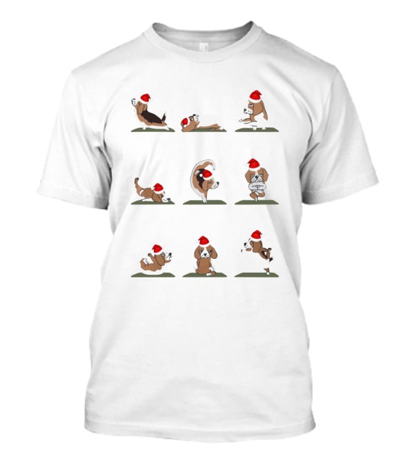 Pug Dogs Ballet Dancing In Christmas Santa Claus Hats T-Shirt