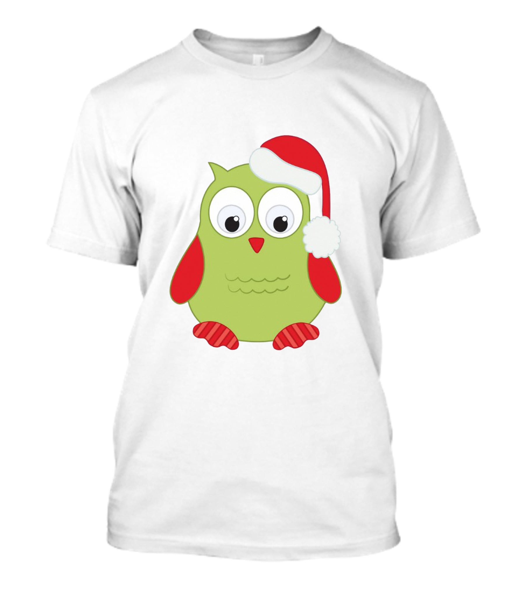 Cute Santa Owl Christmas Green And Red Cartoon Owl Santa Hat T-Shirt