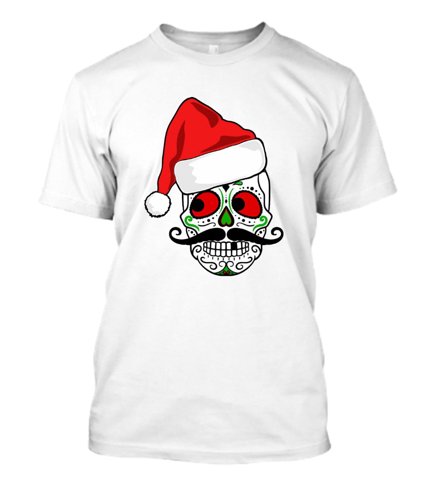 Santa Hat Festive Sugar Skull Christmas T-Shirt