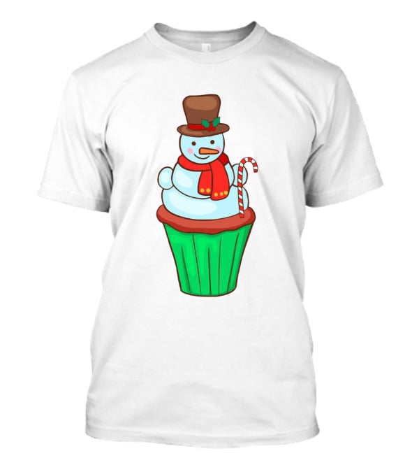 Xmas Cupcake Muffins With Snowman And Candy Cane Holiday T-Shirt