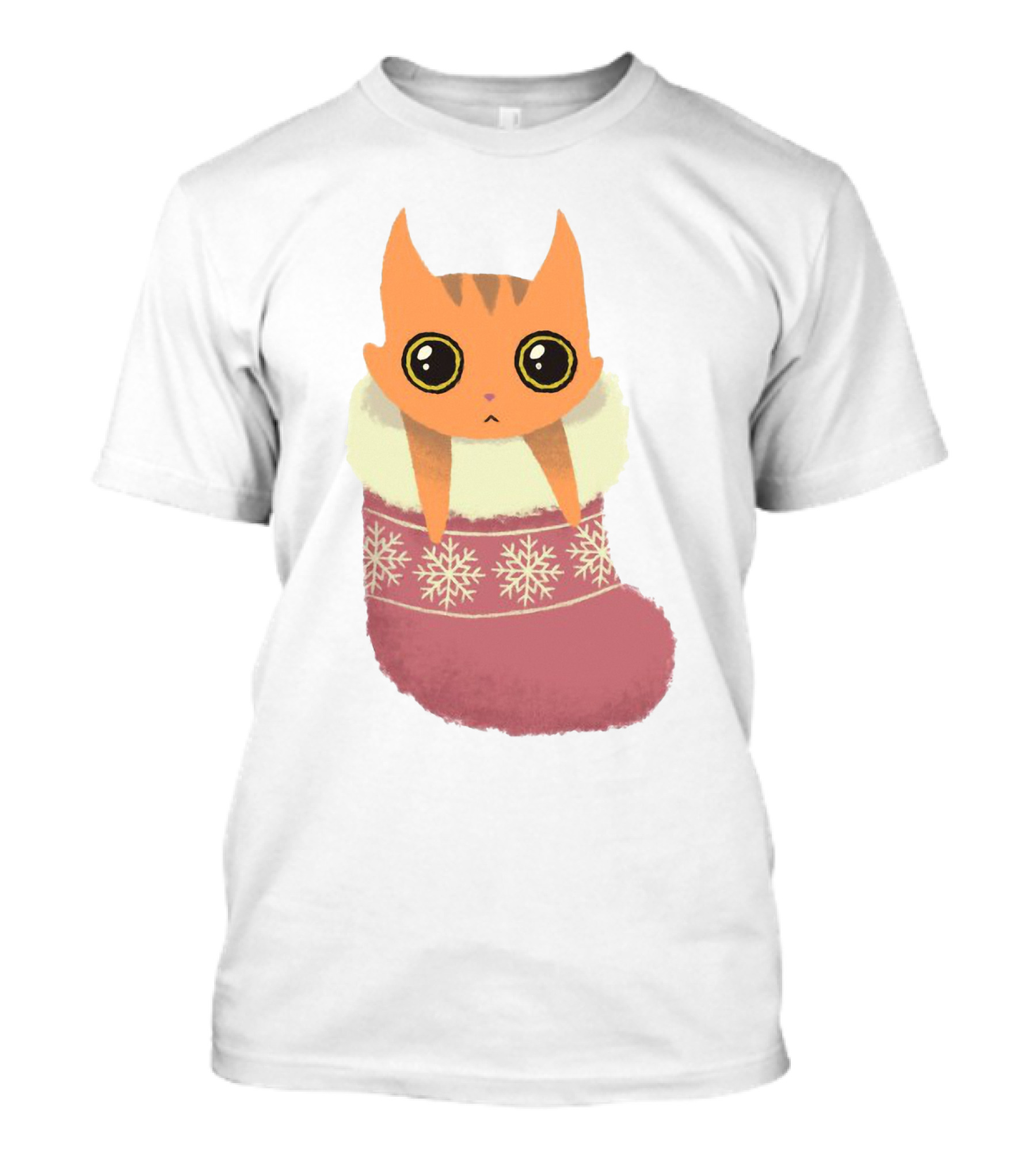 Adorable Orange Cat In Festive Christmas Stocking With Snowflake T-Shirt