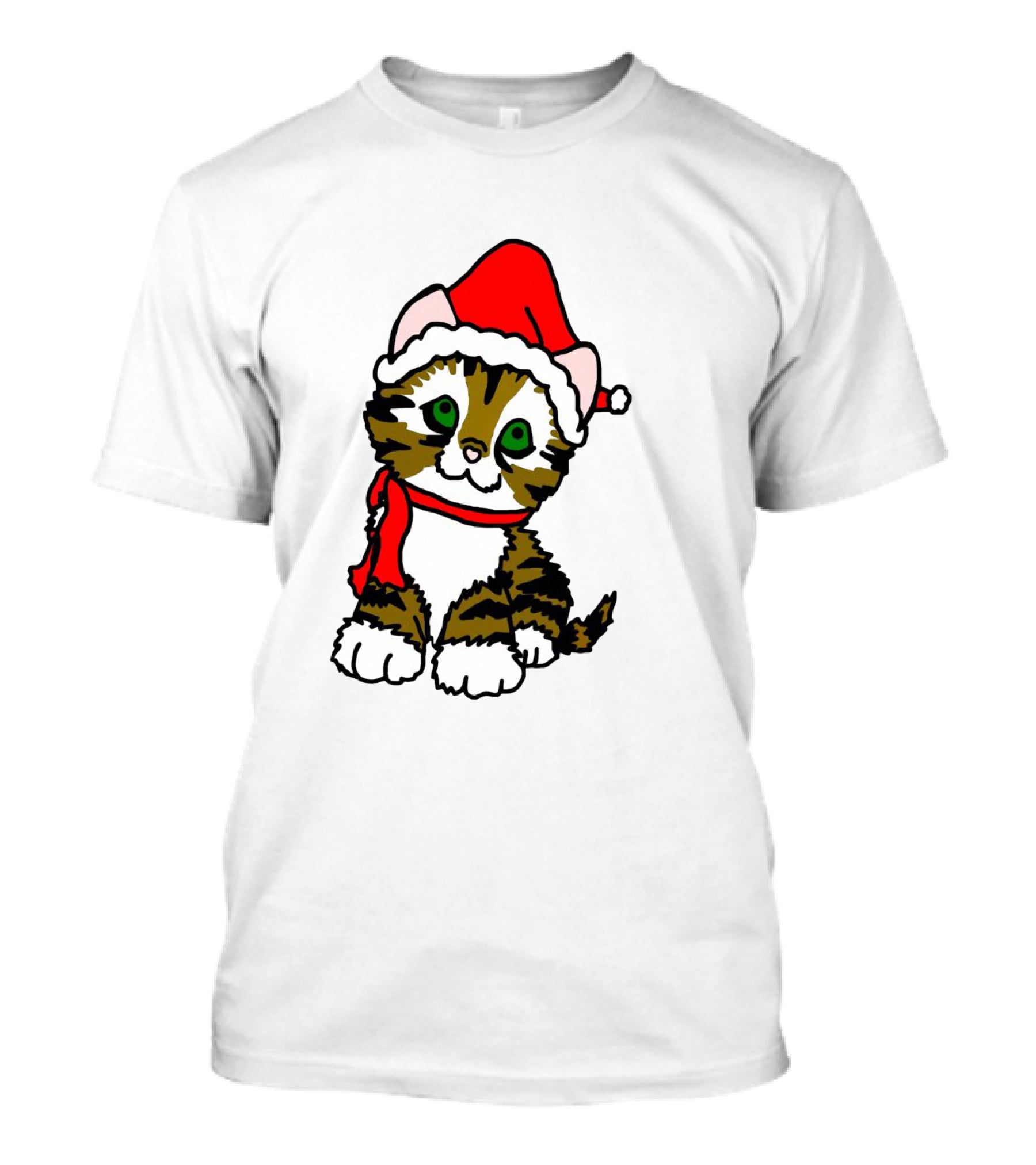 A Cute Tabby Kitten Dressed In Santa Hat And Scarf T-Shirt