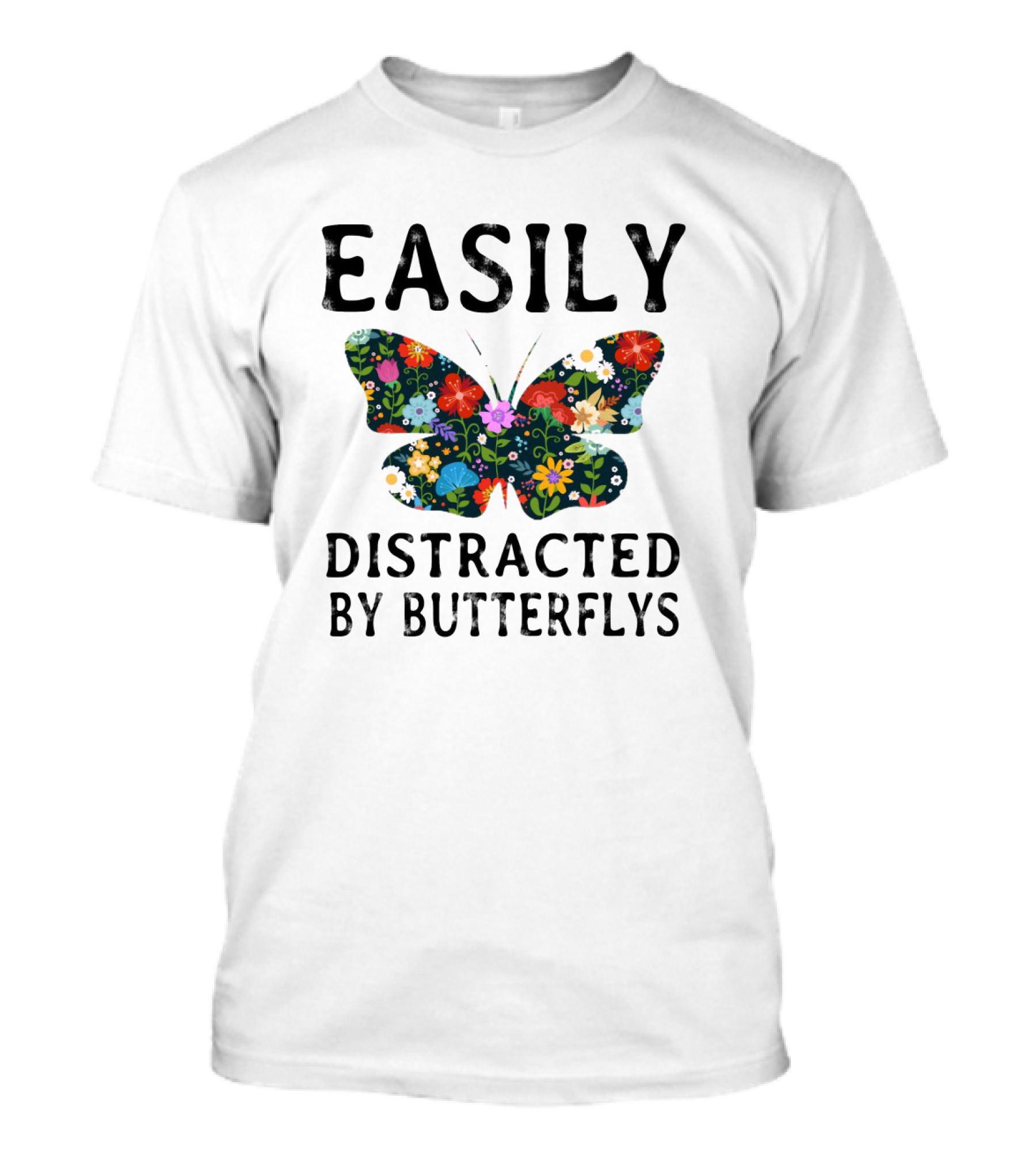 Easily Distracted By Butterflys Floral Pattern Butterfly T-Shirt