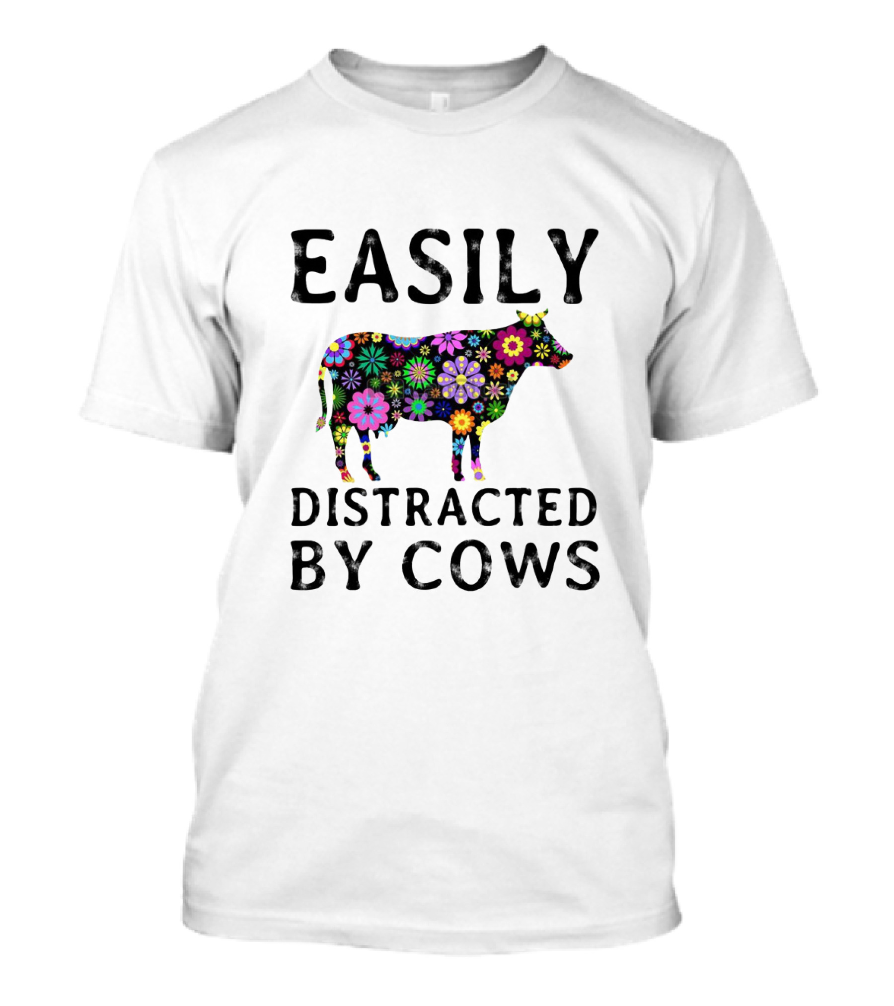 Easily Distracted By Cows Floral Pattern Appeal T-Shirt