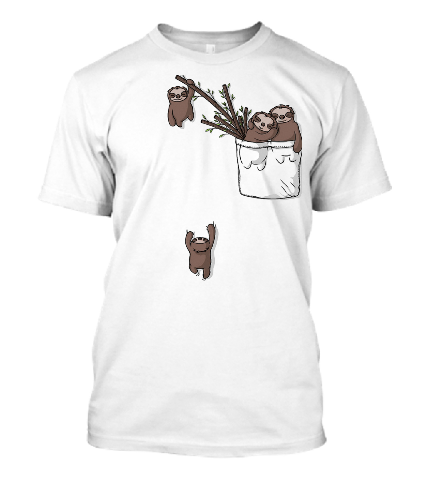 Pocket Sloth Family Hanging On Branches T-Shirt