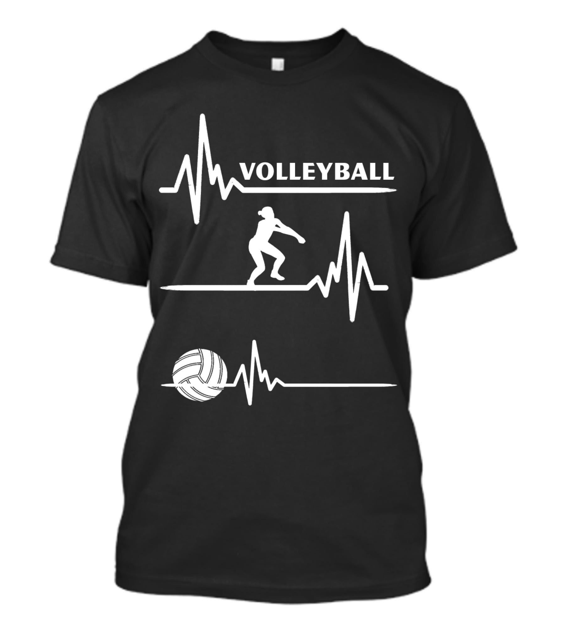 Volleyball Heartbeat Player Silhouette With Ball And Pulse Lines T-Shirt