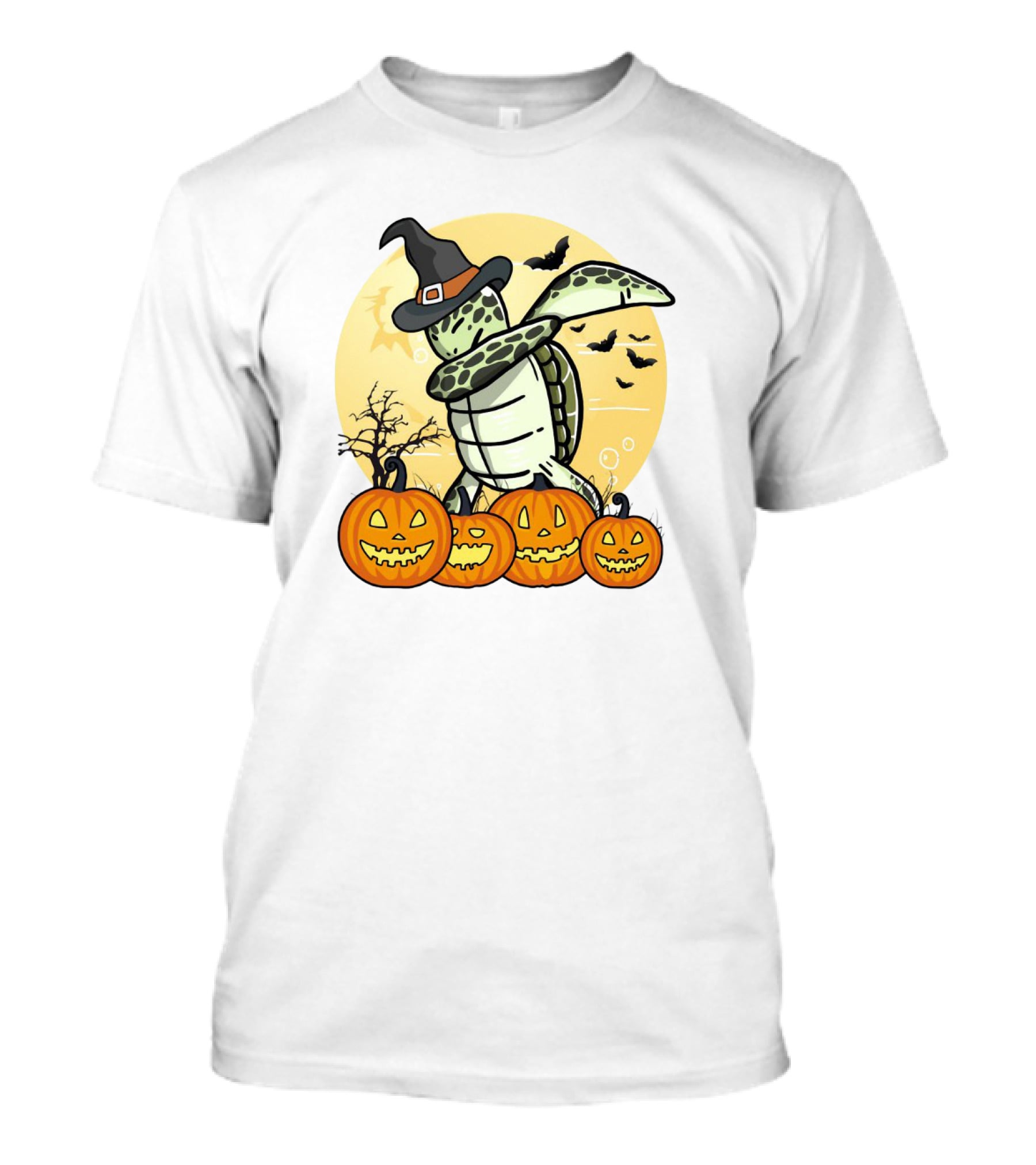 Turtle Dabbing With Witch Hat And Pumpkins Halloween Dab Dance T-Shirt