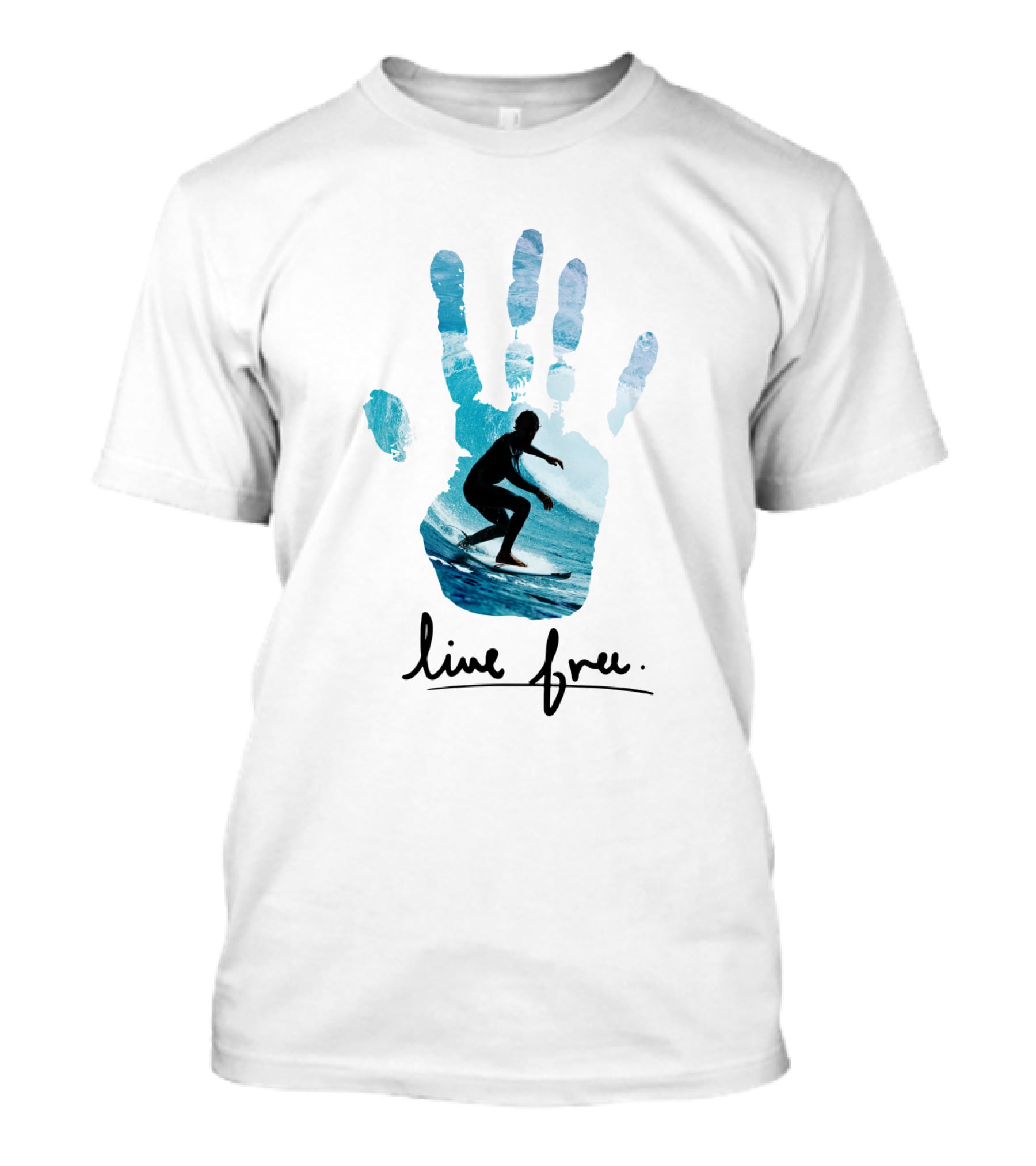 Live Free Surfing Handprint Ocean T-Shirt