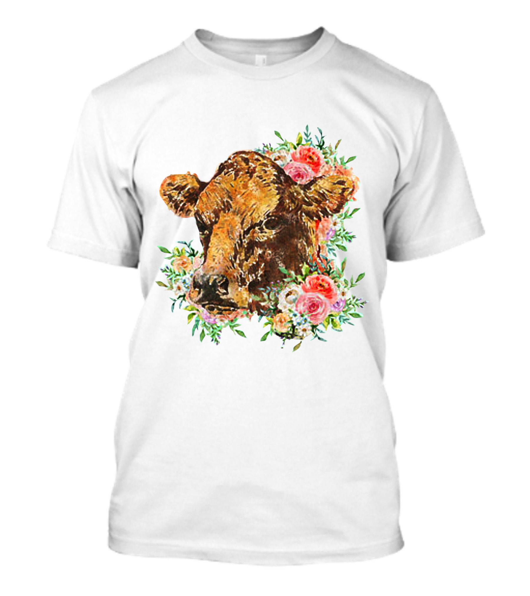 Cow With Floral Accents And Cute Cow Flower Style Motif T-Shirt