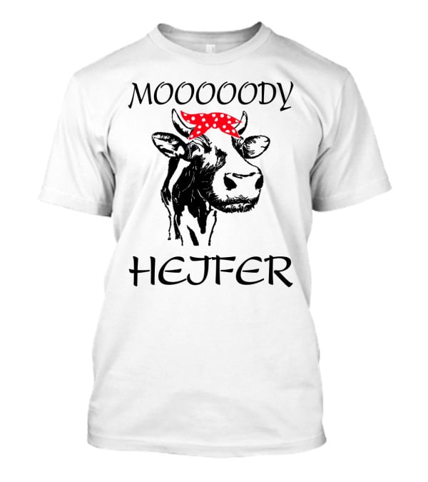 Mooooody Heifer Cow With Red Polka Dot Bandana T-Shirt