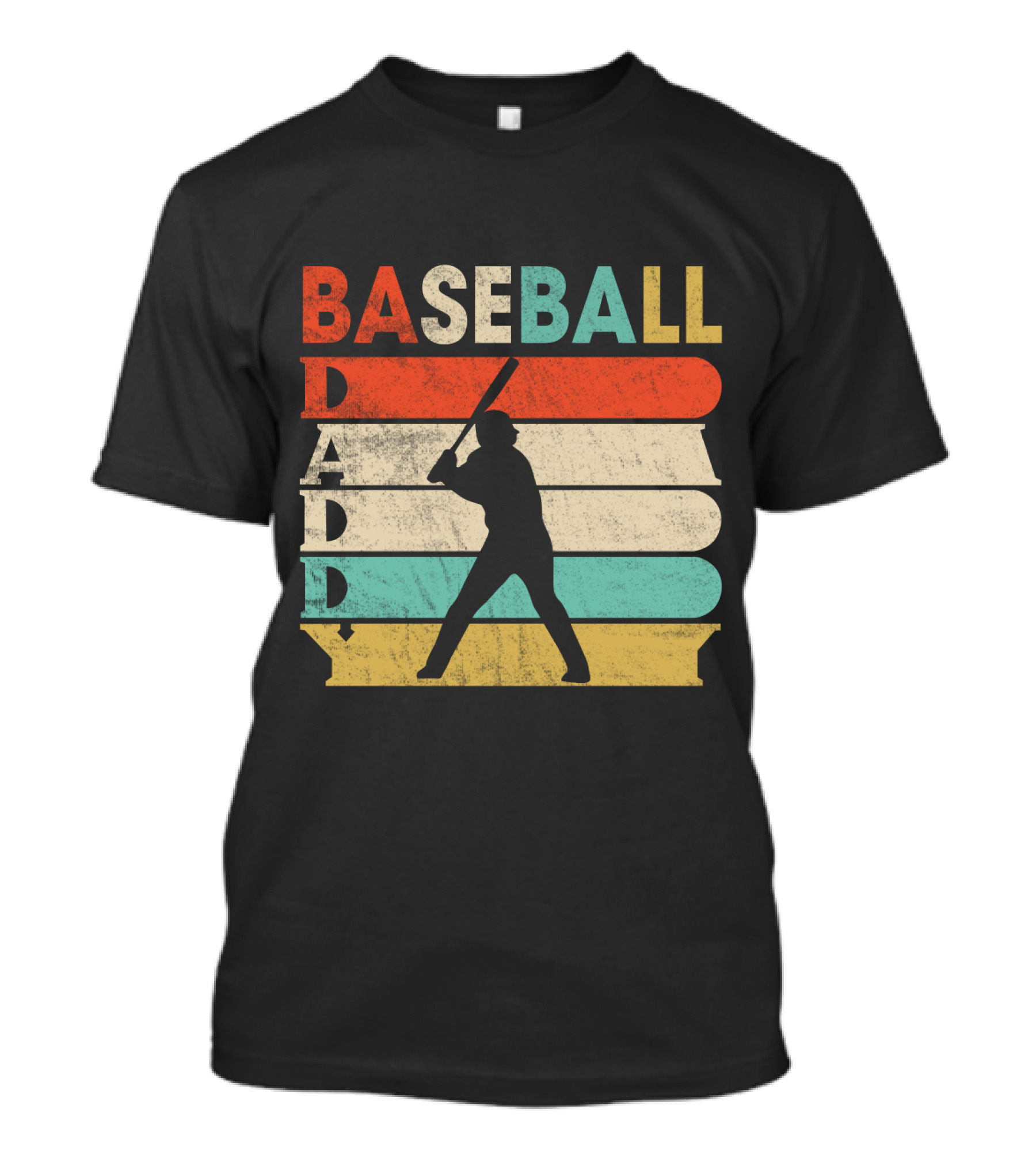 Retro Baseball Daddy Vintage Stripes Silhouette Batter T-Shirt