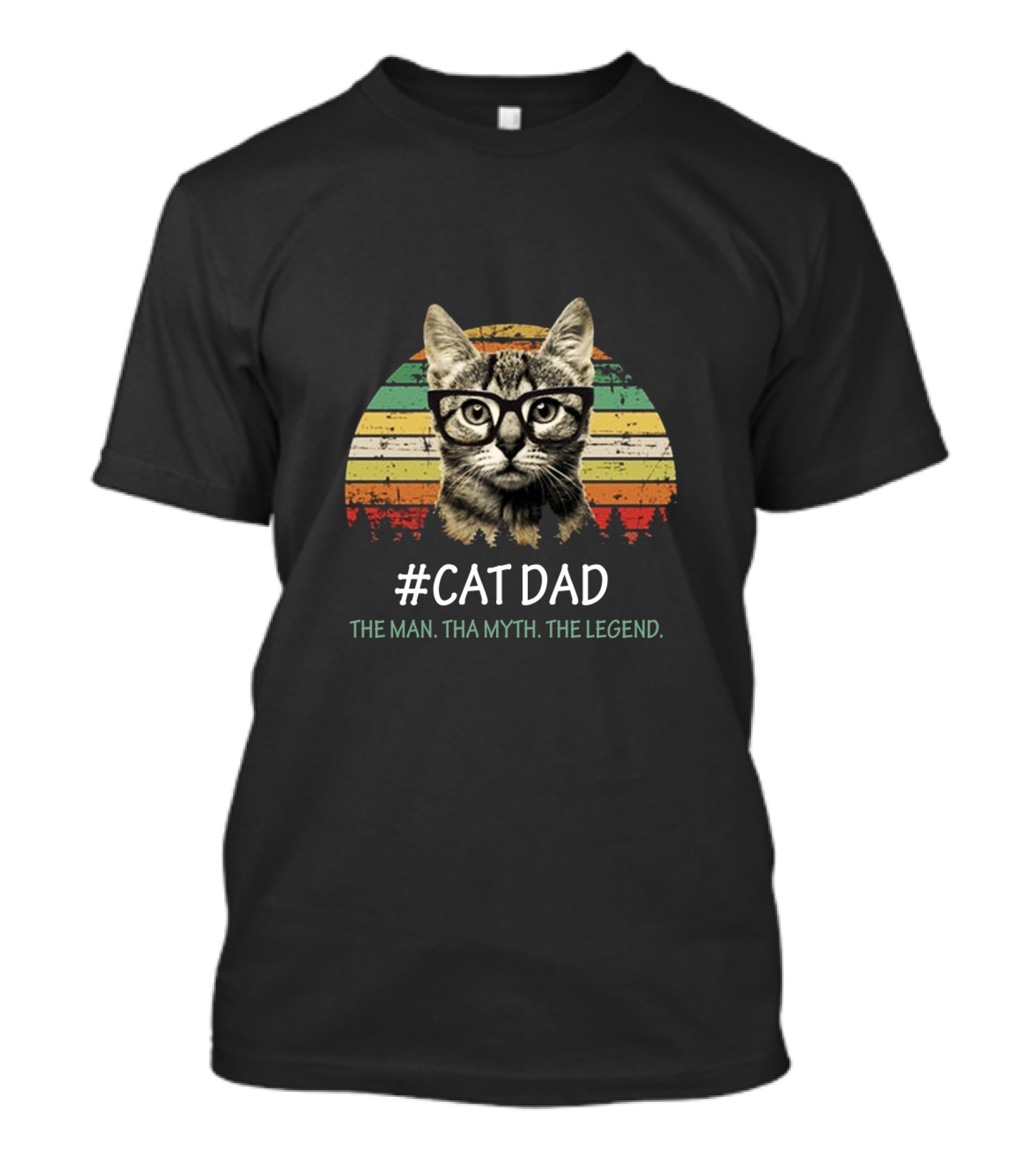 Cat Dad The Man Tha Myth The Legend Vintage Striped Glasses Cat T-Shirt
