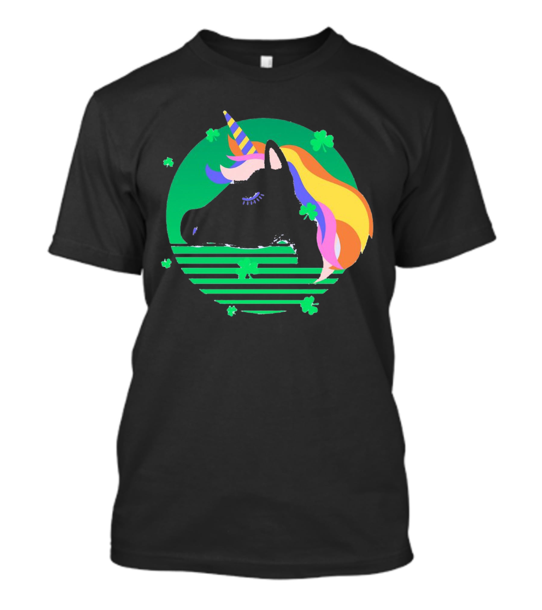 Rainbow Unicorn With Clover And Stripes St Patrick's Day T-Shirt