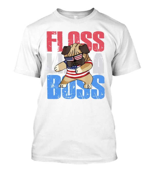 Floss Like A Boss American Flag Bulldog With Sunglasses T-Shirt