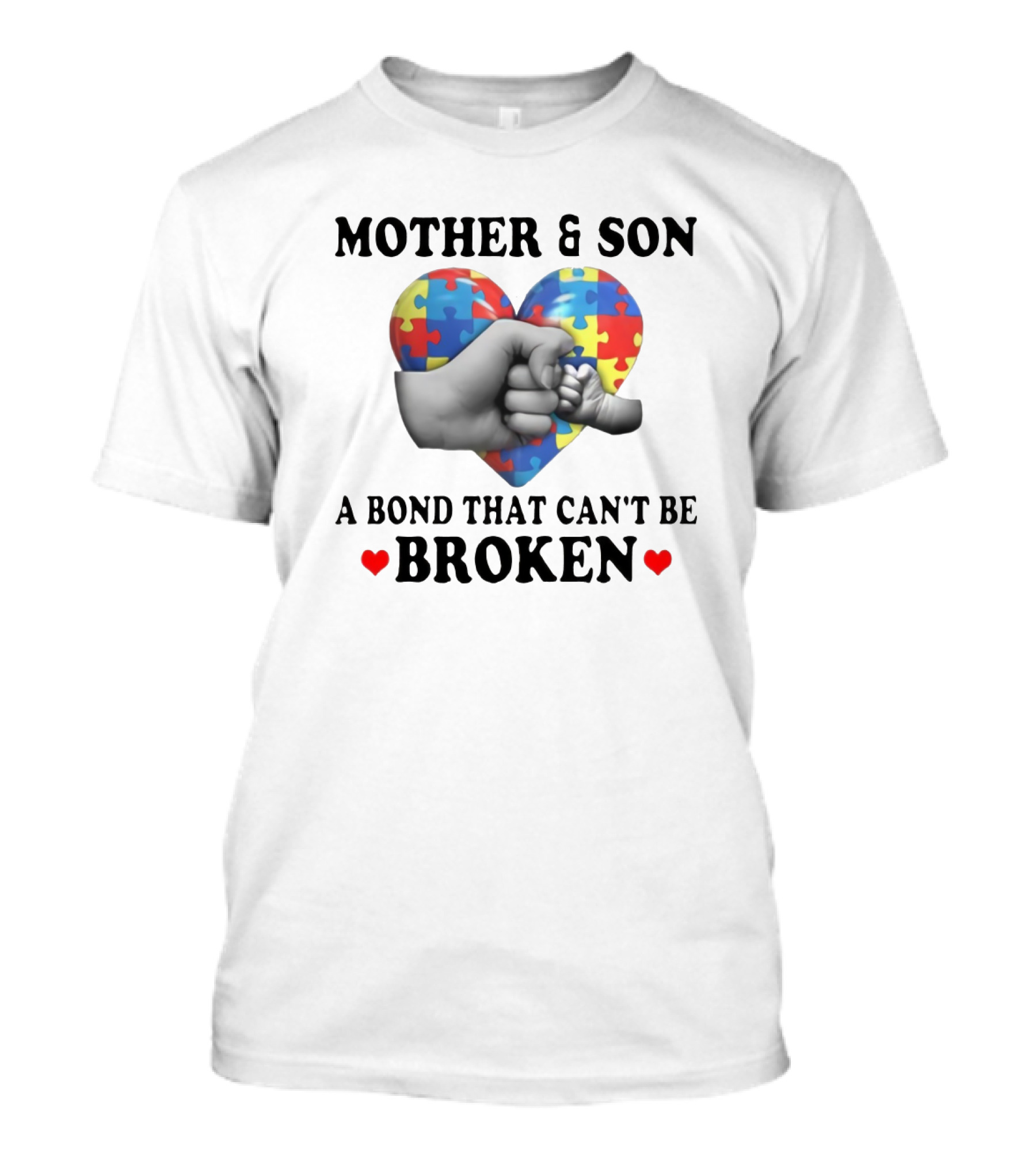 Mother And Son A Bond That Can't Be Broken Autism Puzzle Heart Fist Bump T-Shirt