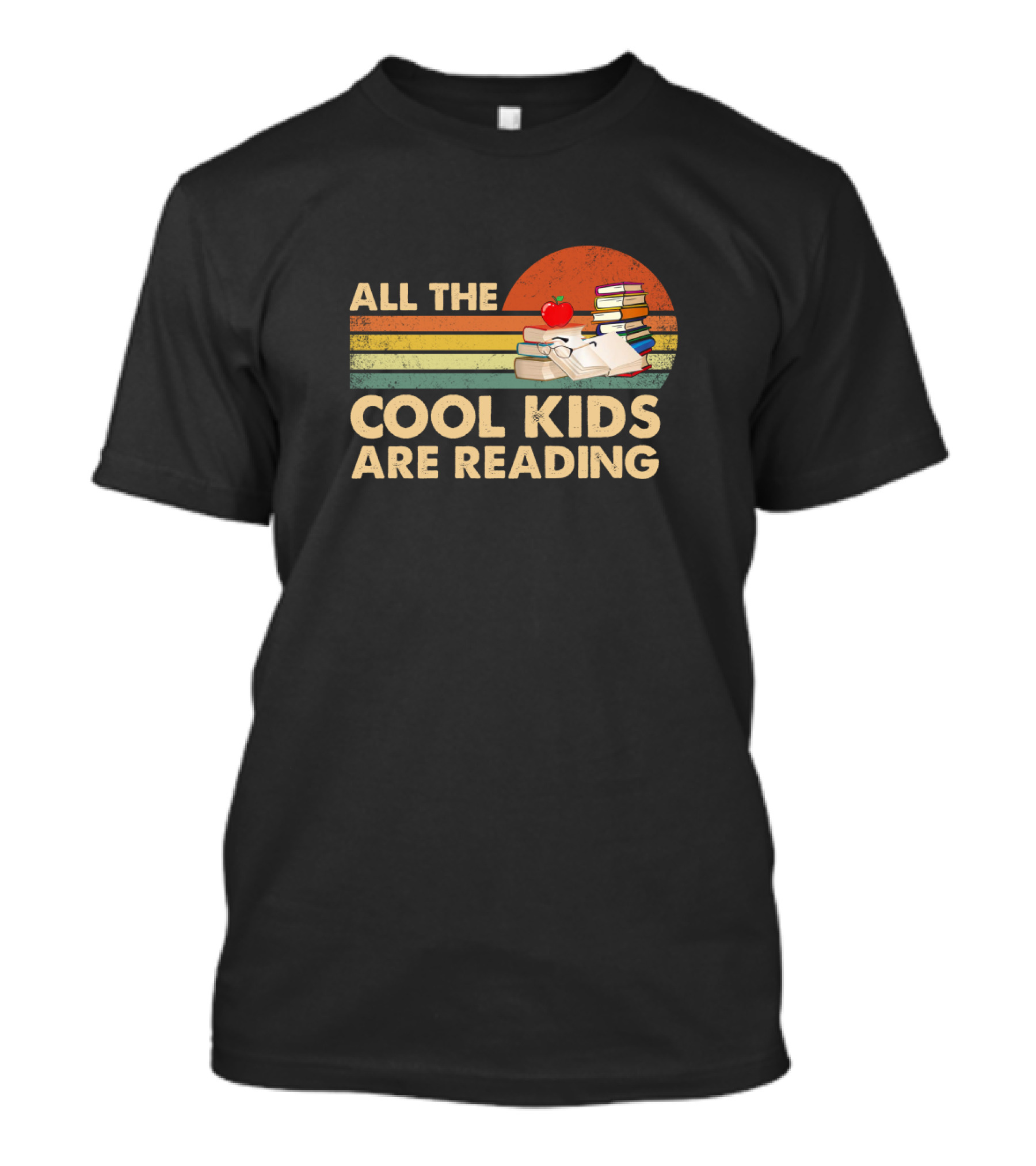 All The Cool Kids Are Reading Books Stack And Apple T-Shirt