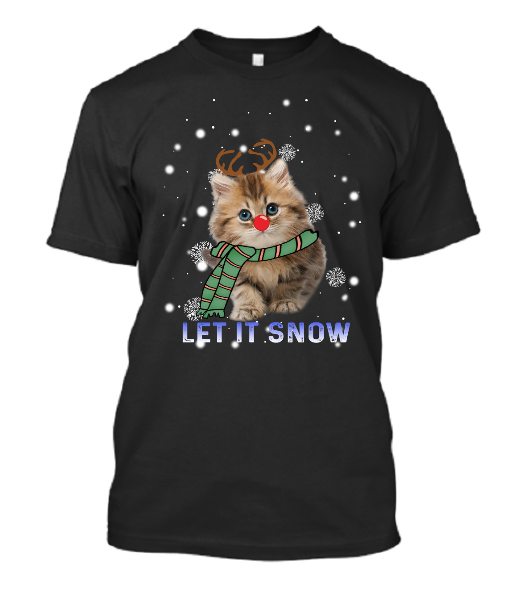 Cat Rudolph Reindeer Antlers Merry Christmas Let It Snow T-Shirt