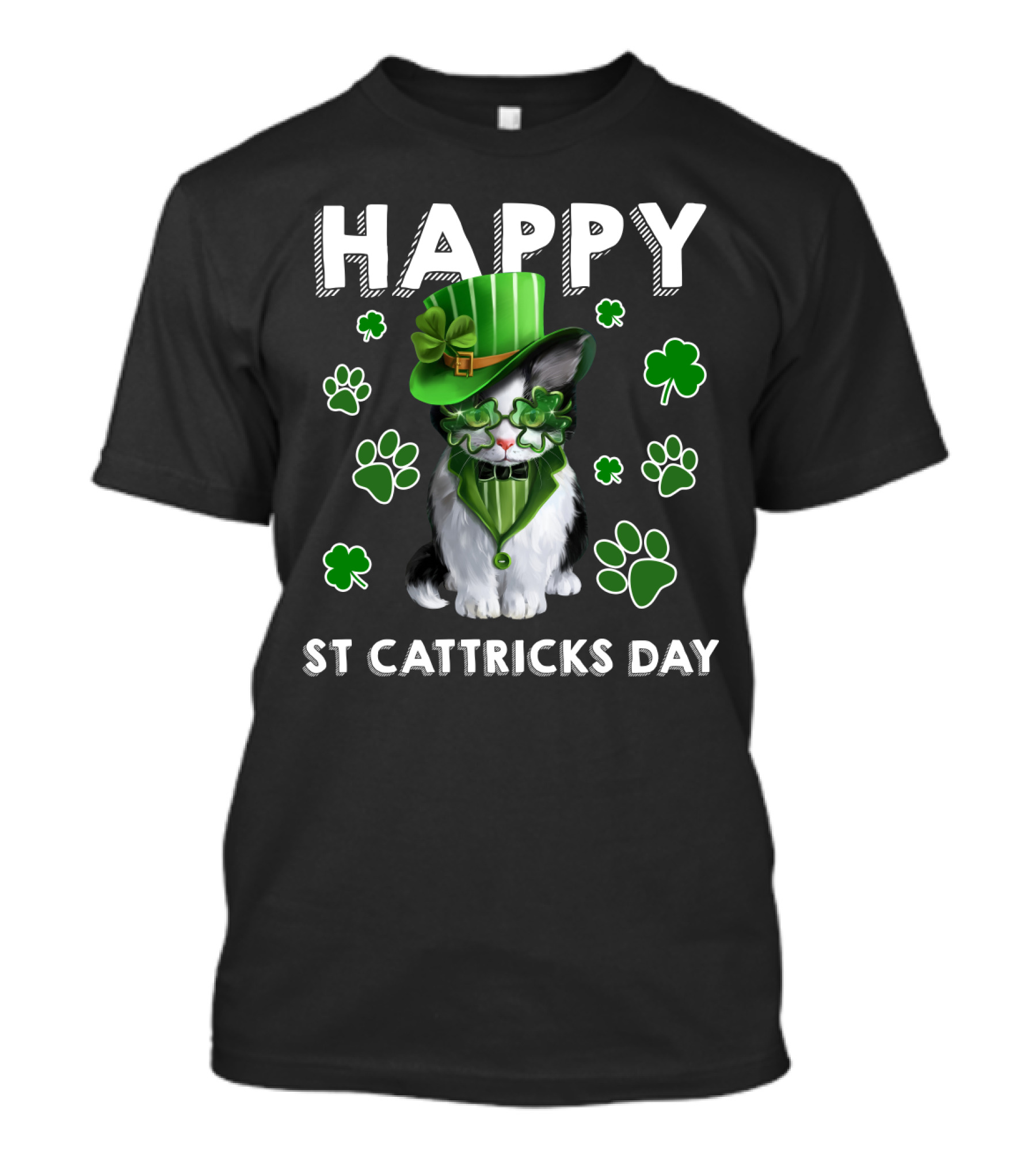 Happy St Cattrick's Day Funny Cats Shamrock T-Shirt