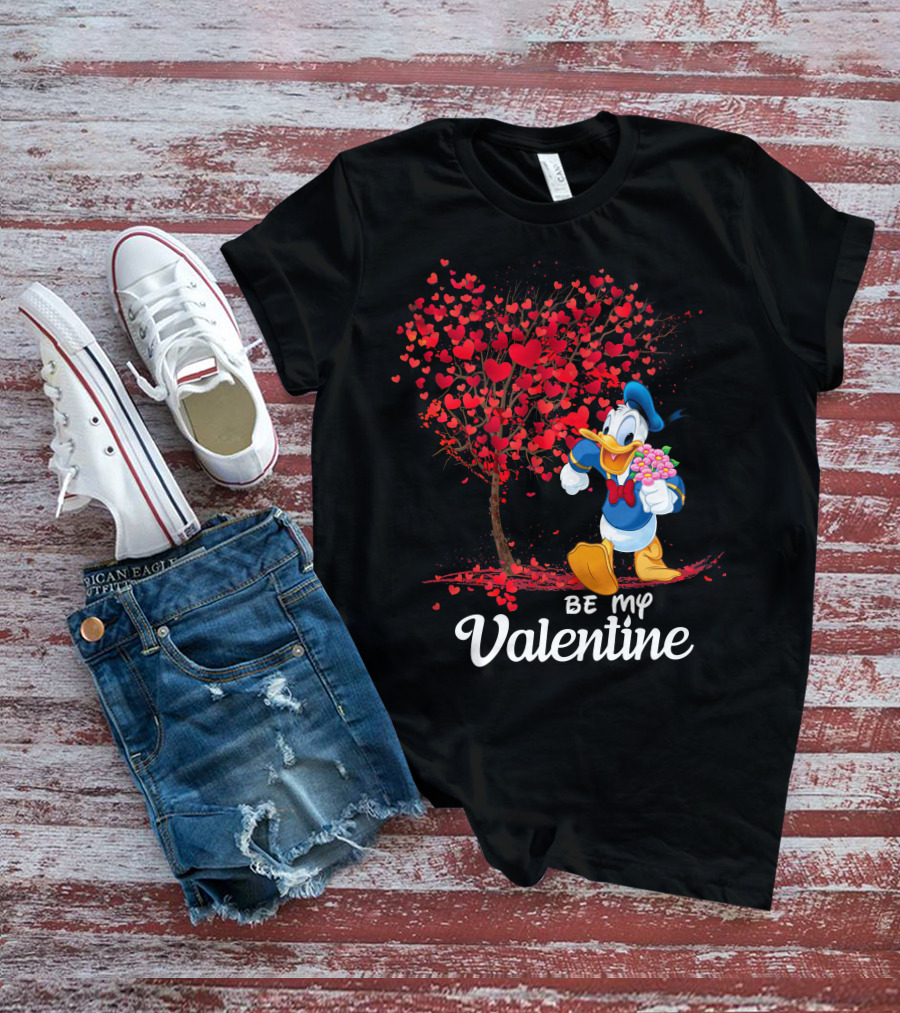 Donald Duck Be My Valentine Hearts Tree T-Shirt