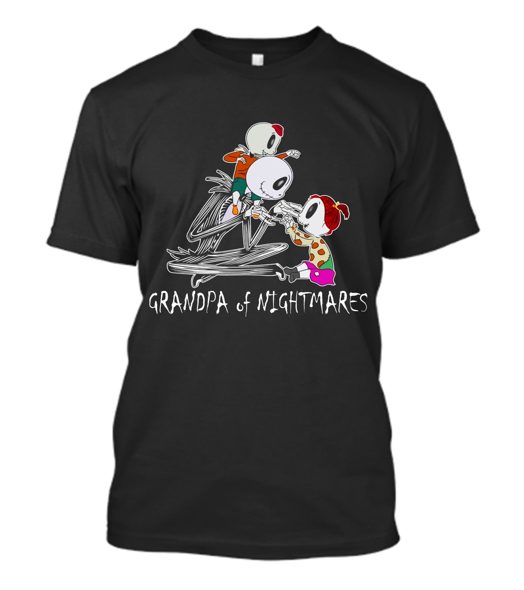 Grandpa Of Nightmares Halloween Skeleton With 1 Boy 1 Girl T-Shirt