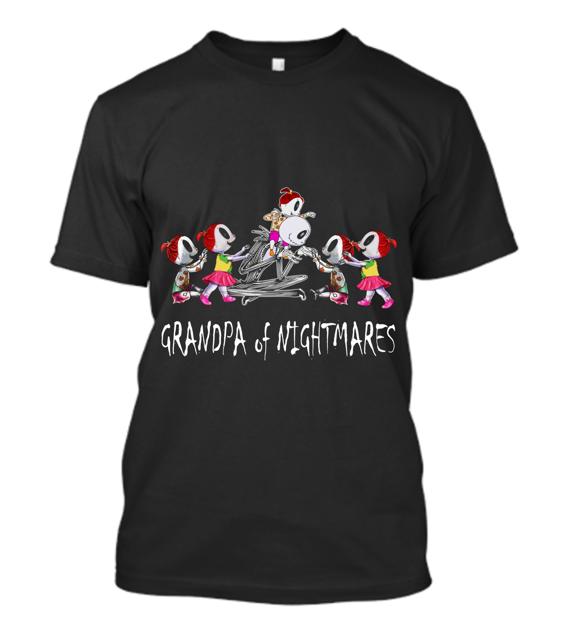 Grandpa Of Nightmares Surrounded By Five Girls With Red Hair And White Masks T-Shirt