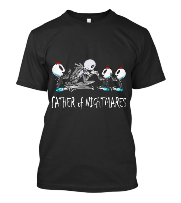 Father Of Nightmares With 3 Boys Iconic Skeleton And Monsters T-Shirt