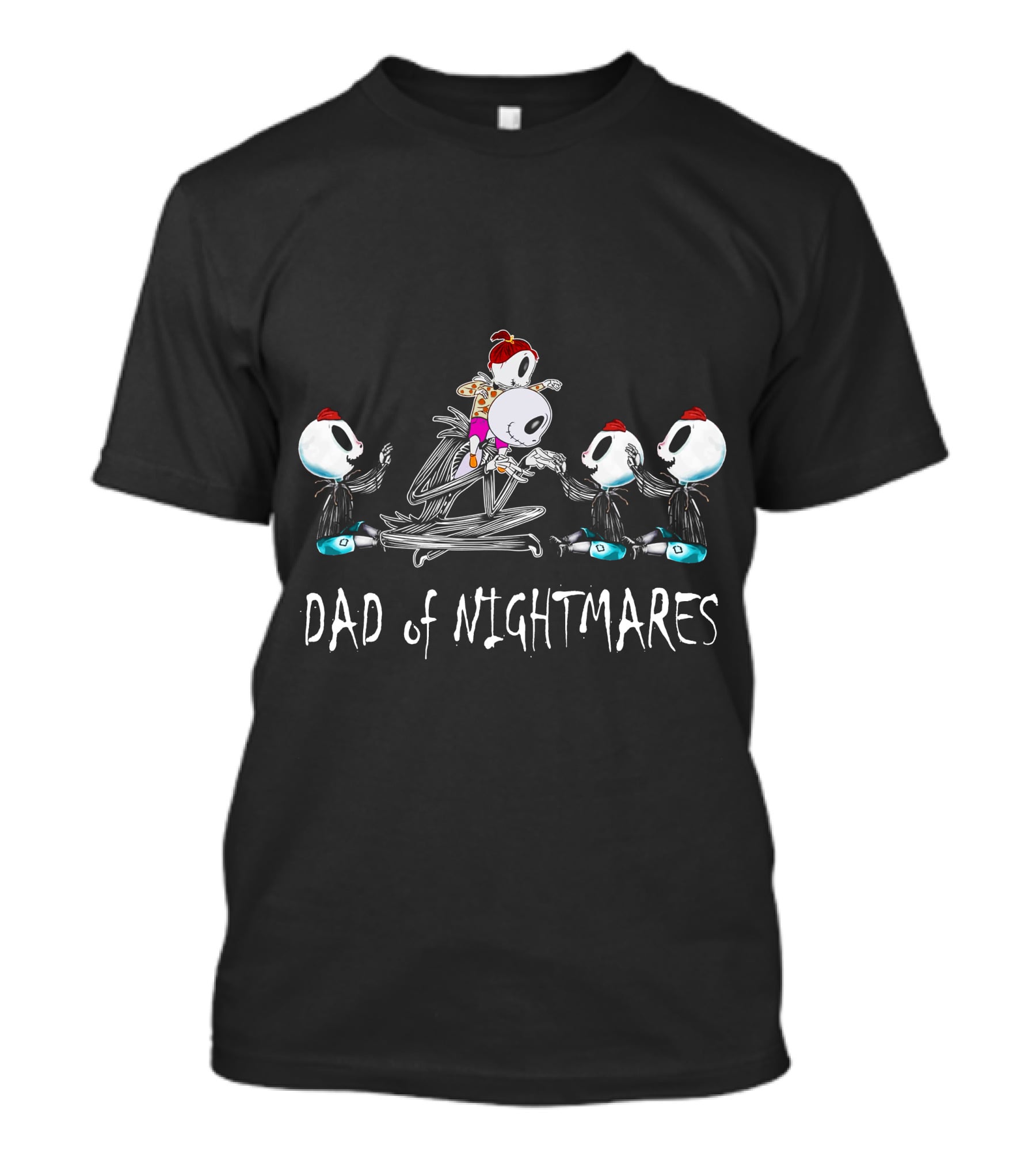 3 Boys 1 Girl Dad Of Nightmares Skeleton Cartoon Characters T-Shirt