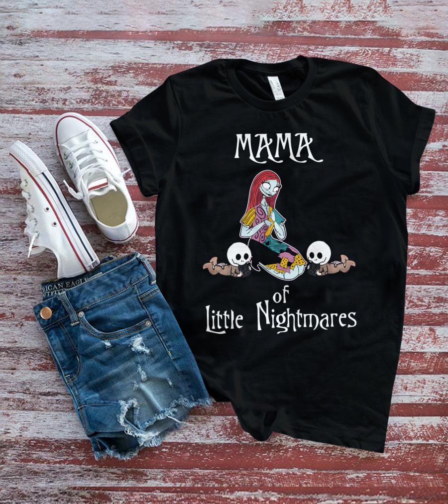 Mama Of Little Nightmares With Adorable Twin Skeleton Babies T-Shirt