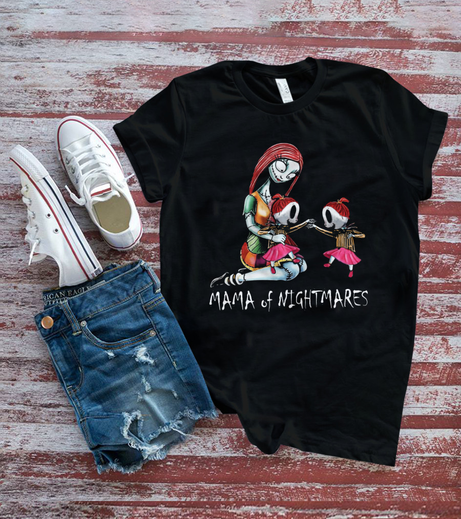 Mama Of Nightmares With Spooky Twin Girls T-Shirt
