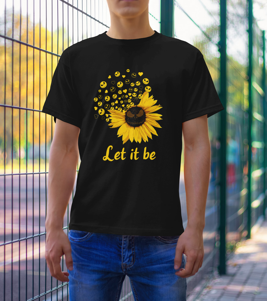 Let It Be Sunflower With Smiling Faces And Hearts T-Shirt