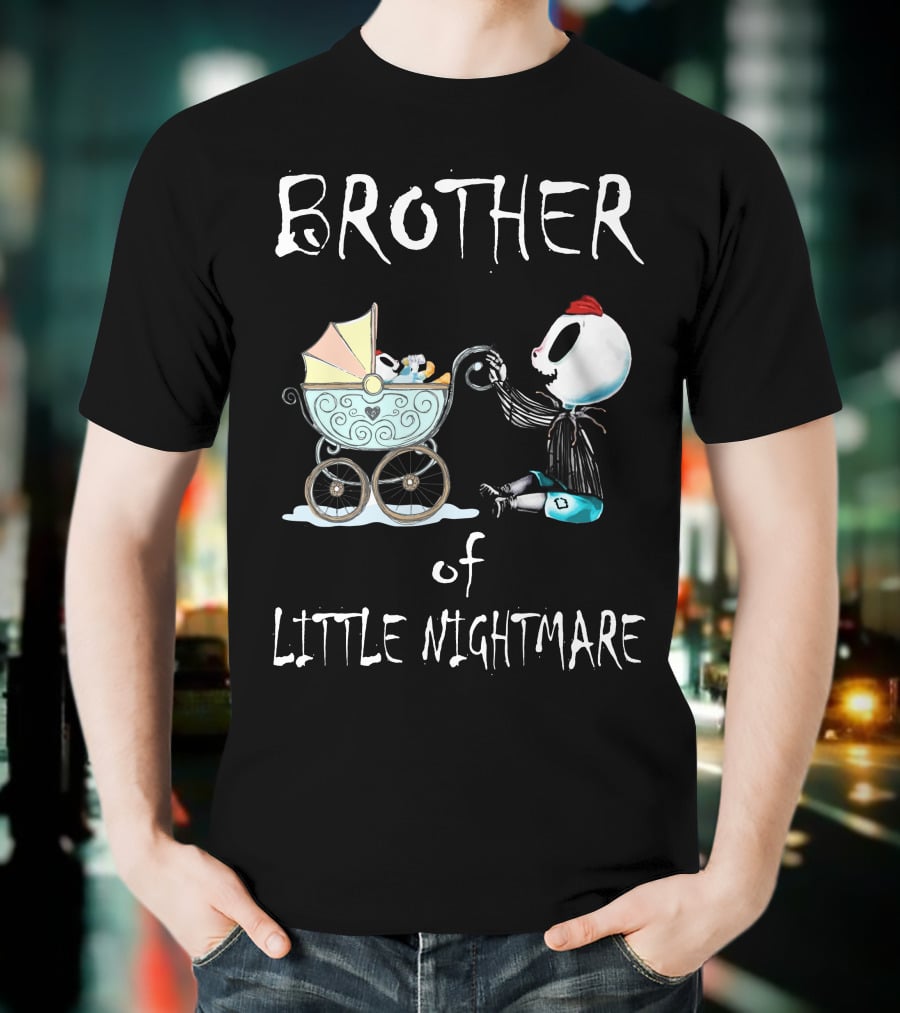BROTHER Of LITTLE NIGHTMARE Baby Carriage Skull Figure Playful Scene T-Shirt