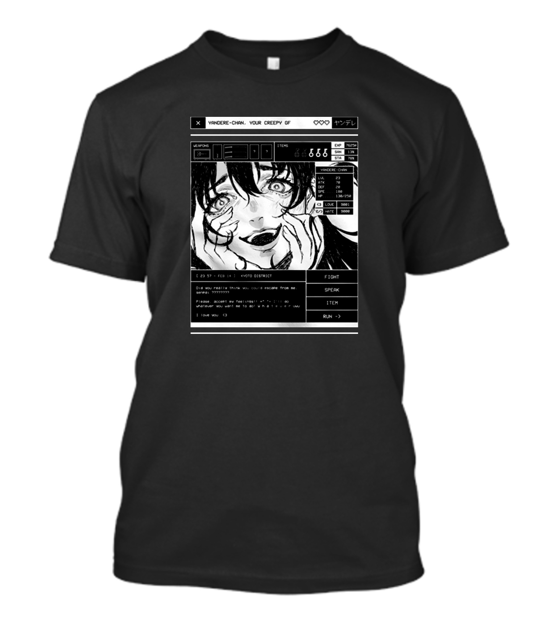 Yandere-Chan Your Creepy GF Video Game Style Art With Kyoto District Message T-Shirt
