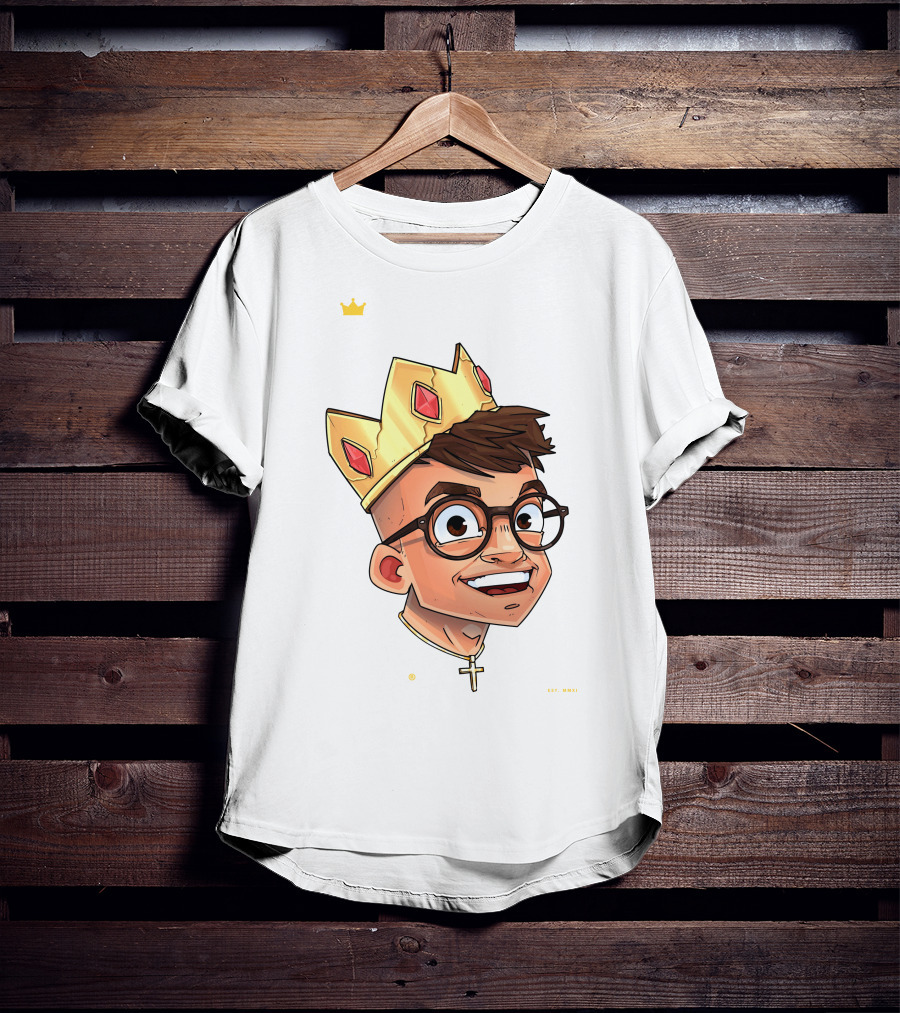 Joe Woe Thirt Crowned Cartoon With Glasses And Cross Necklace T-Shirt