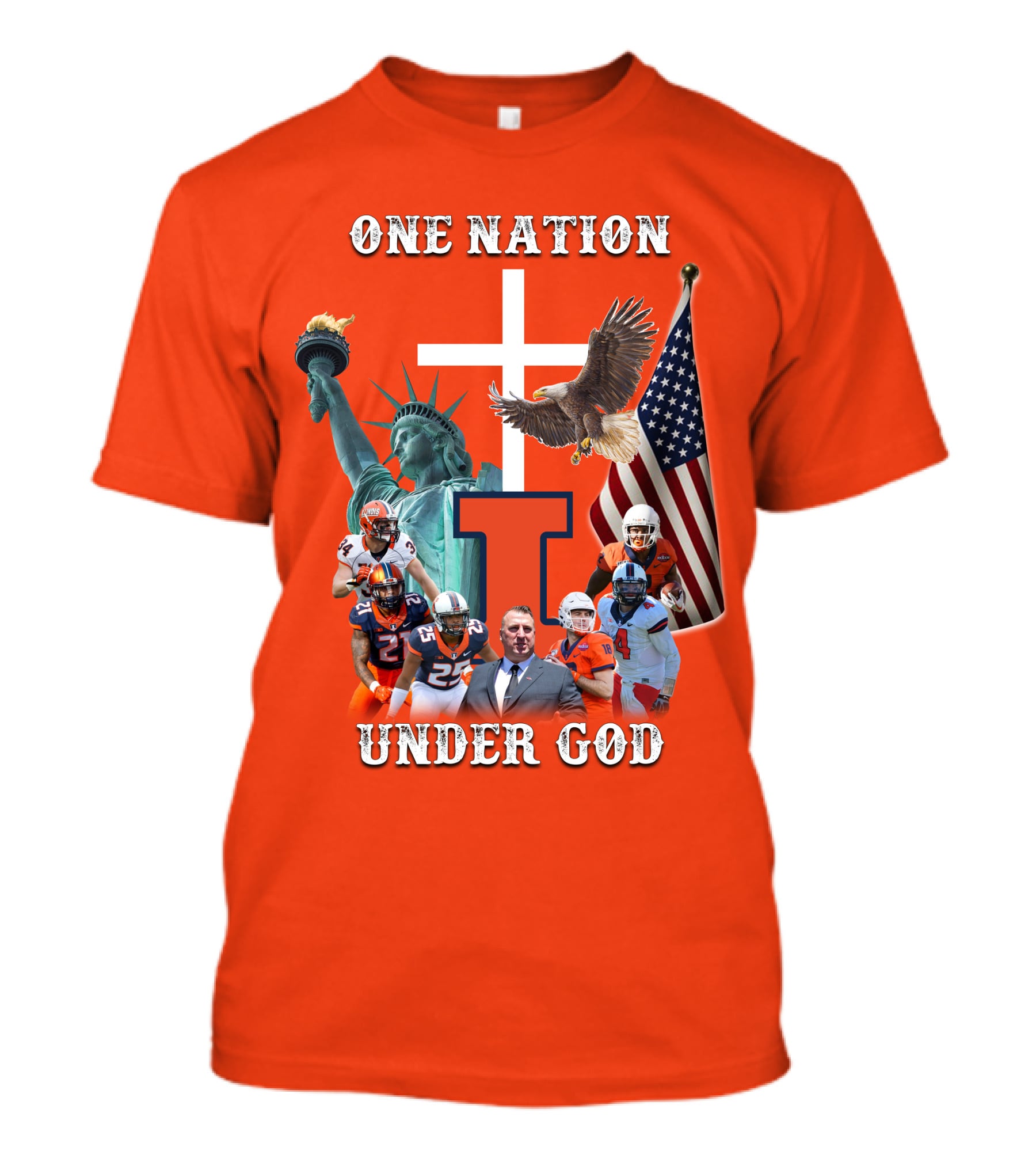 One Nation Under God Statue Of Liberty American Flag Football Team T-Shirt