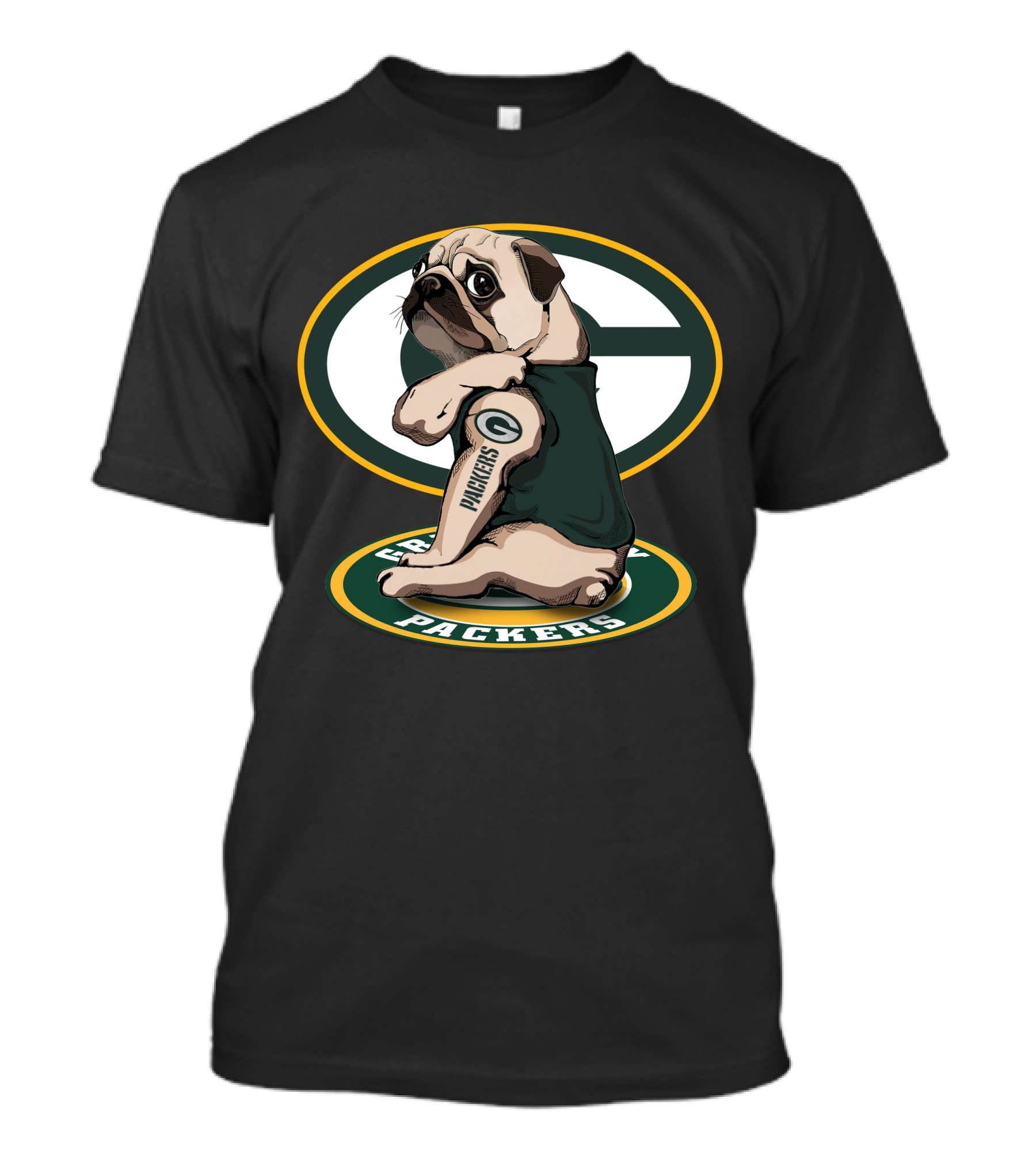 Green Bay Packers Pug With Tattoo T-Shirt