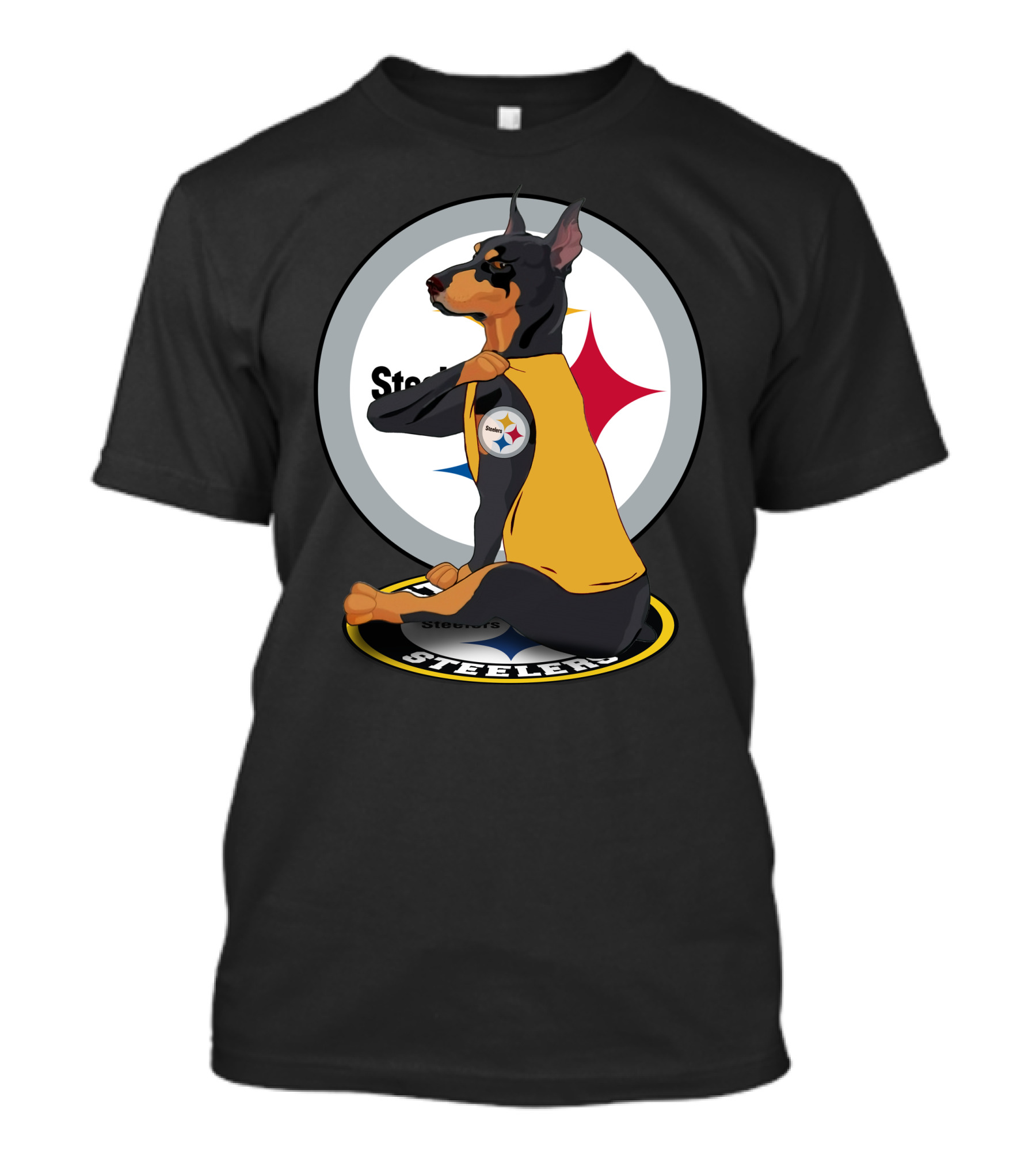 Steelers Dobermann Sitting On Steelers T-Shirt