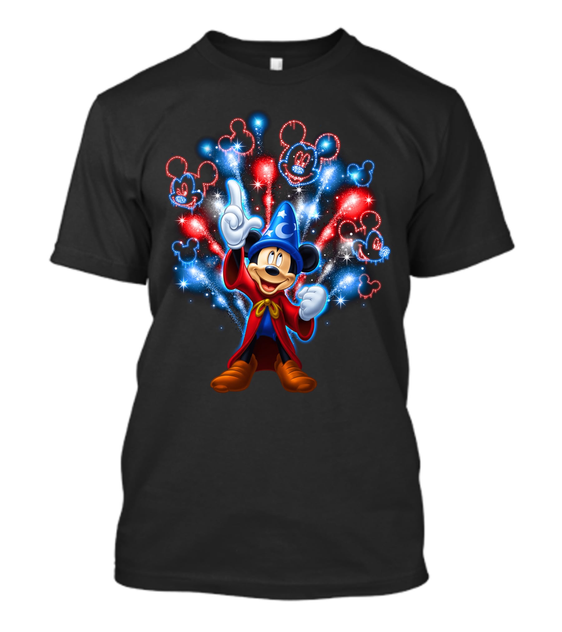 Sorcerer Mickey Mouse Red And Blue Fireworks Show T-Shirt