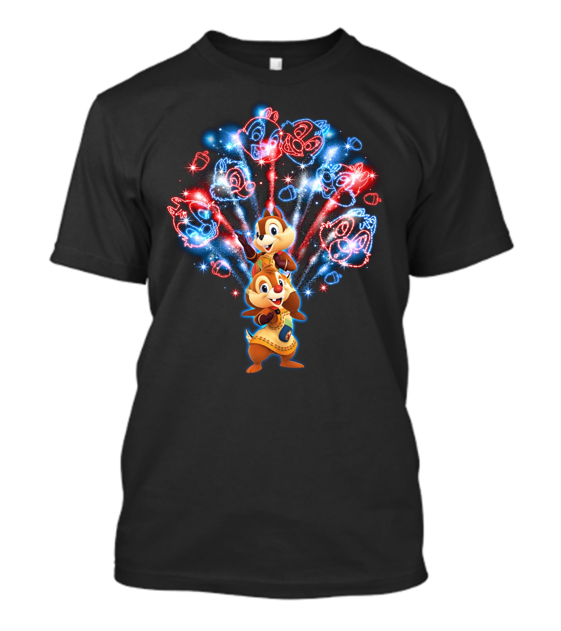 Chip And Dale Firework Celebration With Sparkling Characters T-Shirt