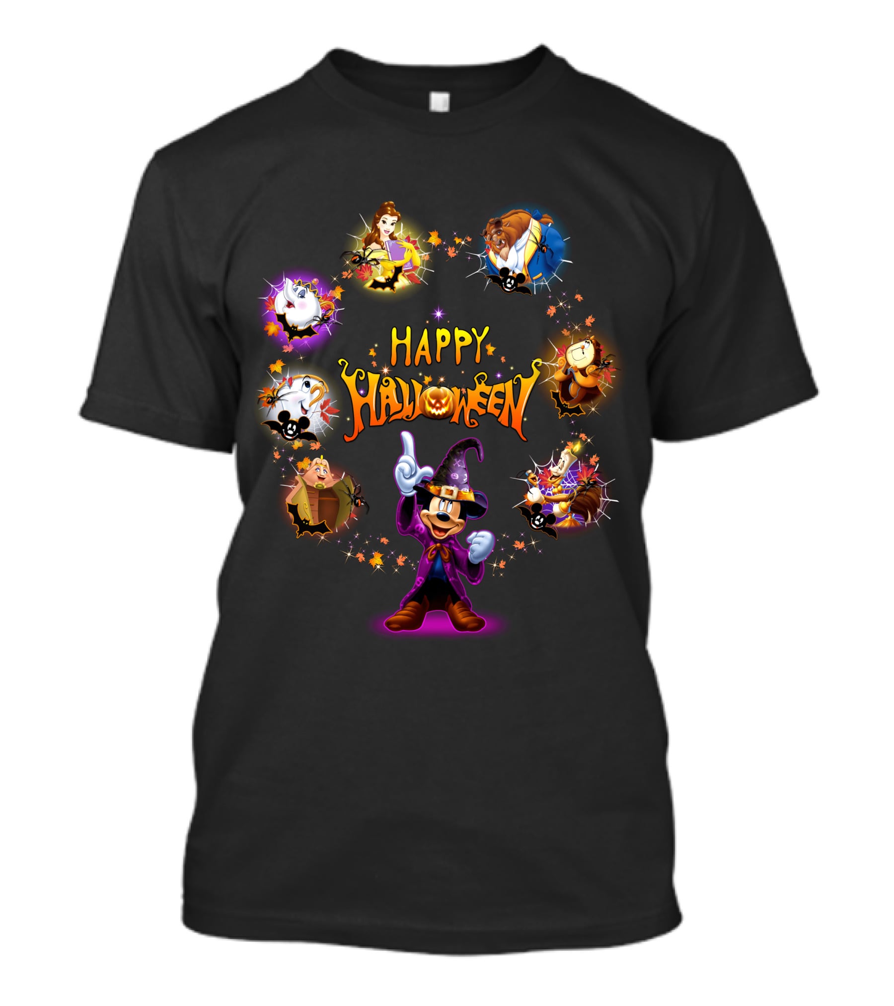 Happy Halloween Beauty And The Beast Disney Mickey Mouse Characters T-Shirt