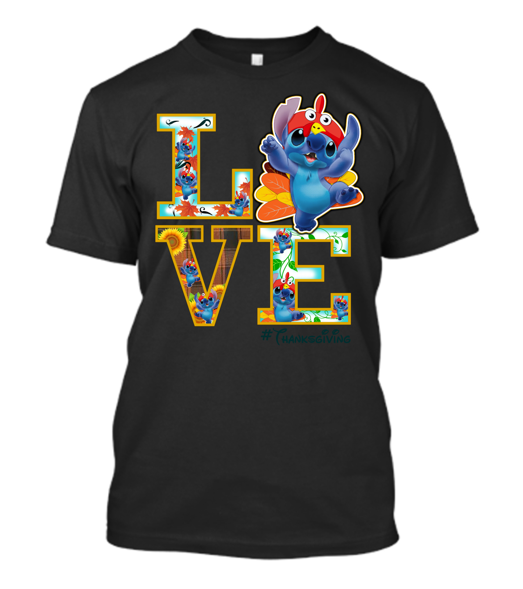 LOVE Stitch Happy Thanksgiving Turkey Costume Autumn Leaves T-Shirt